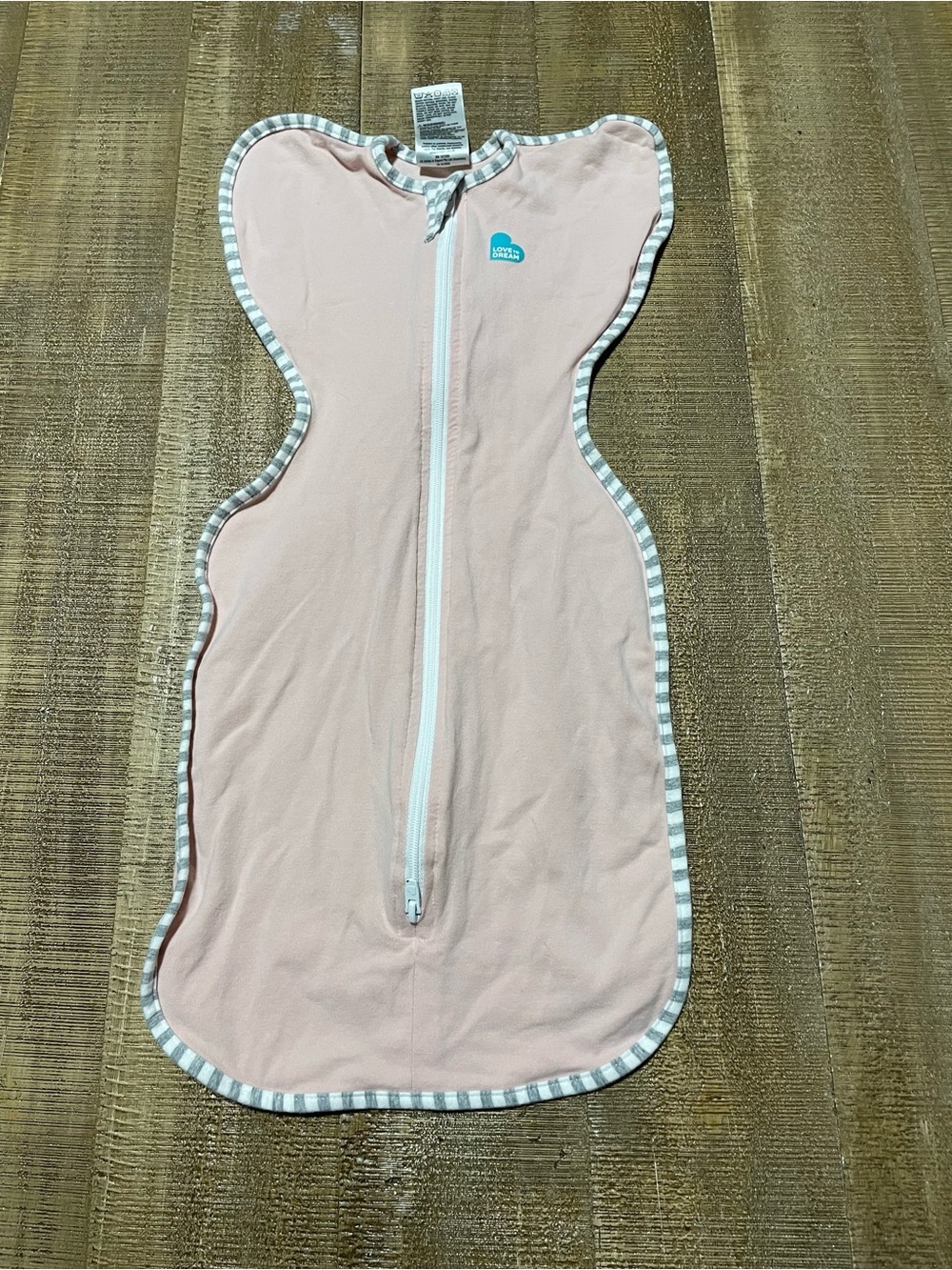 Love to Dream Pink Swaddle Sleep Sack with Gray Stripe Trim